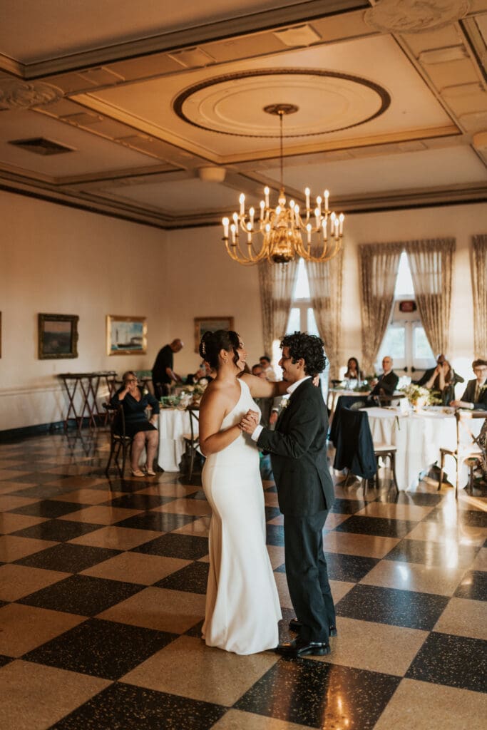 First dance at Detroit Yacht Club ballroom wedding reception
