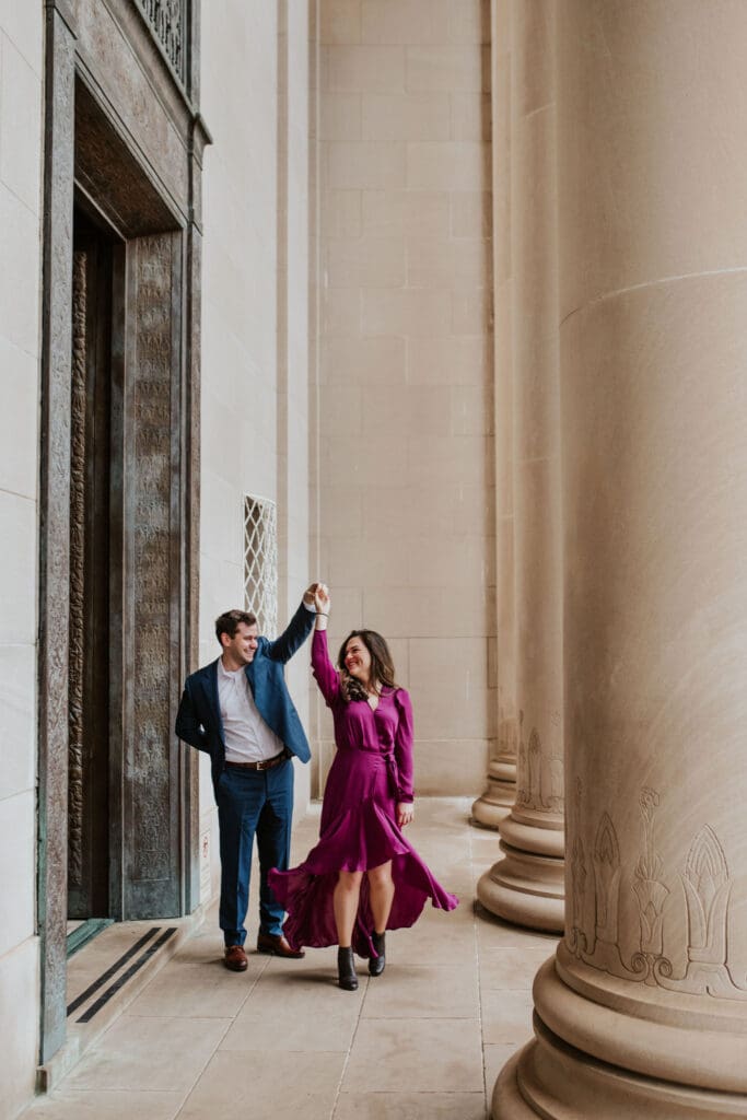 Kansas City Fall Engagement Shoot outfit at Nelson Atkins