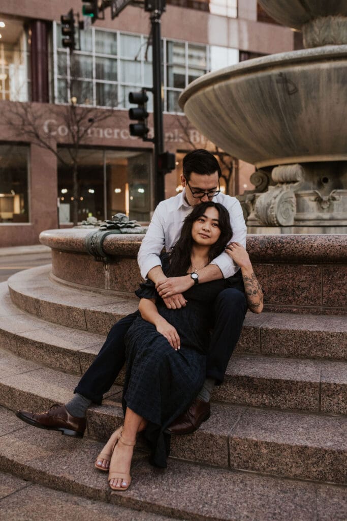 Kansas City Fall Engagement Shoot outfit in Downtown Kansas City