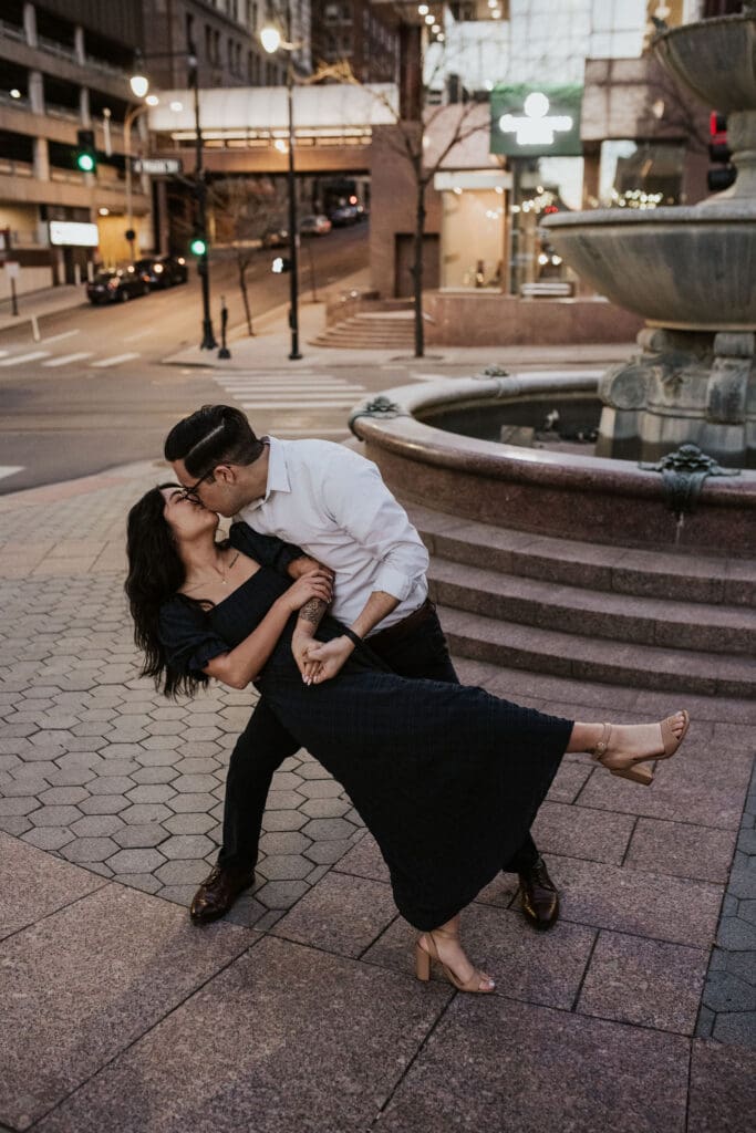 Kansas City Fall Engagement Shoot outfit in Downtown Kansas City
