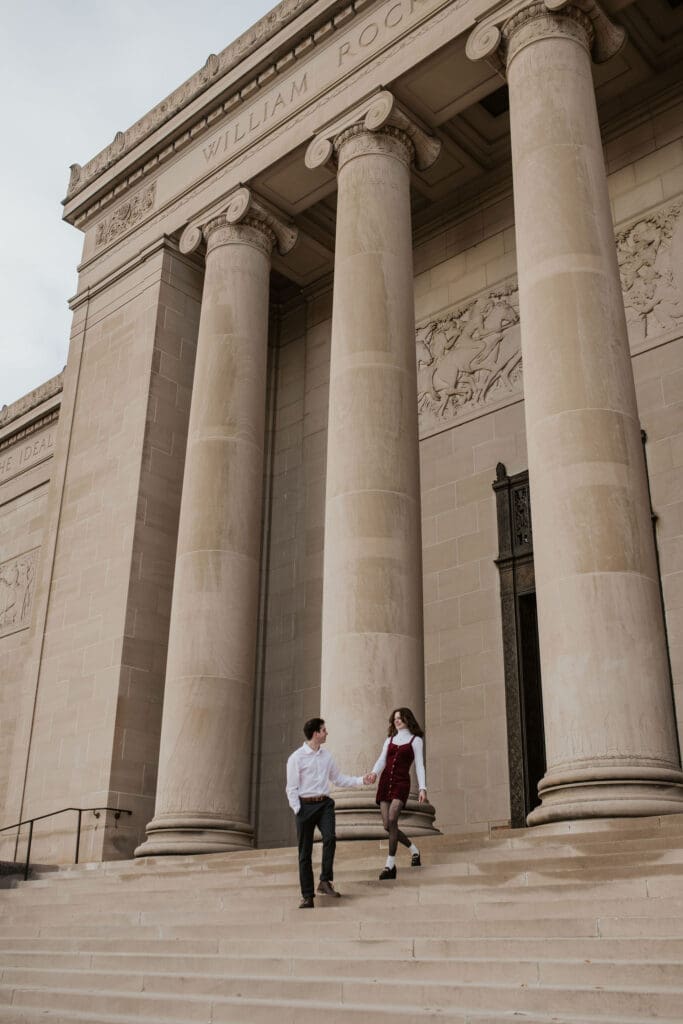 Kansas City Fall Engagement Shoot outfit at Nelson Atkins