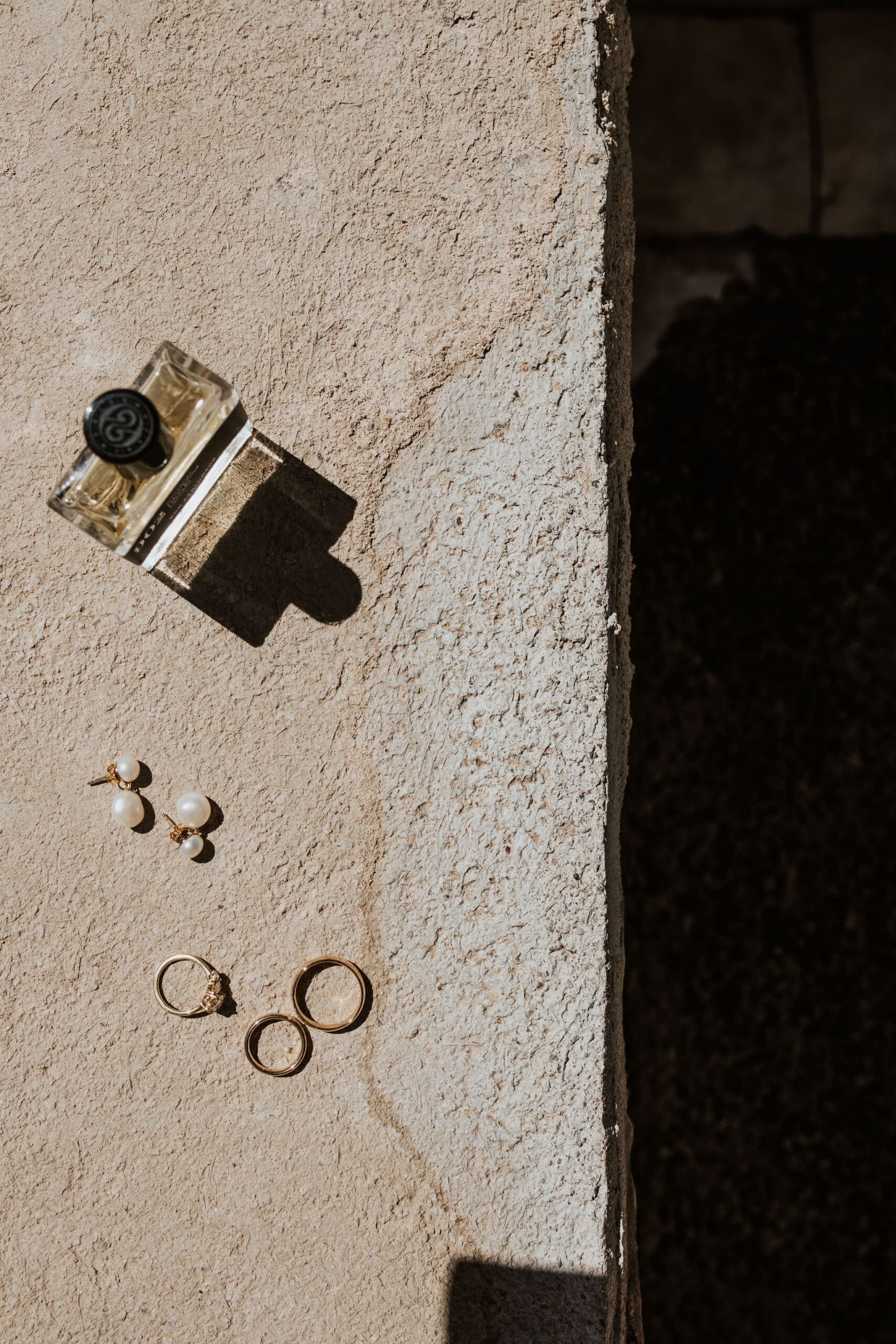 Wedding flatlay photography shot of wedding rings
