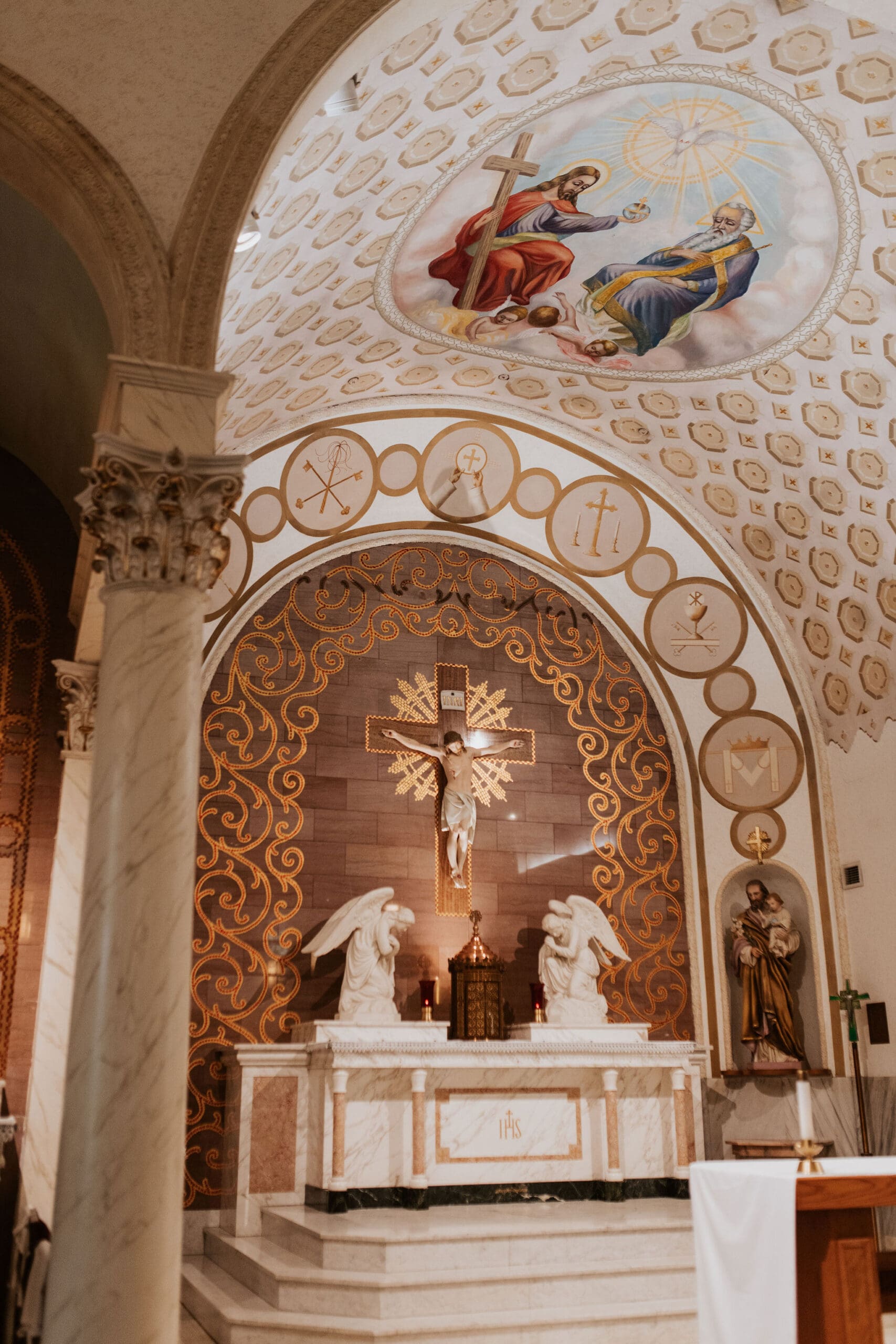 ornate altar details inside Holy Trinity Catholic Church