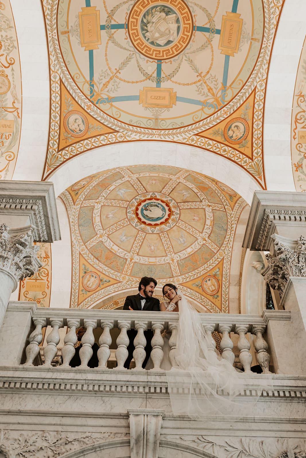 washington dc wedding photos bride and groom balcony portrait library of congress