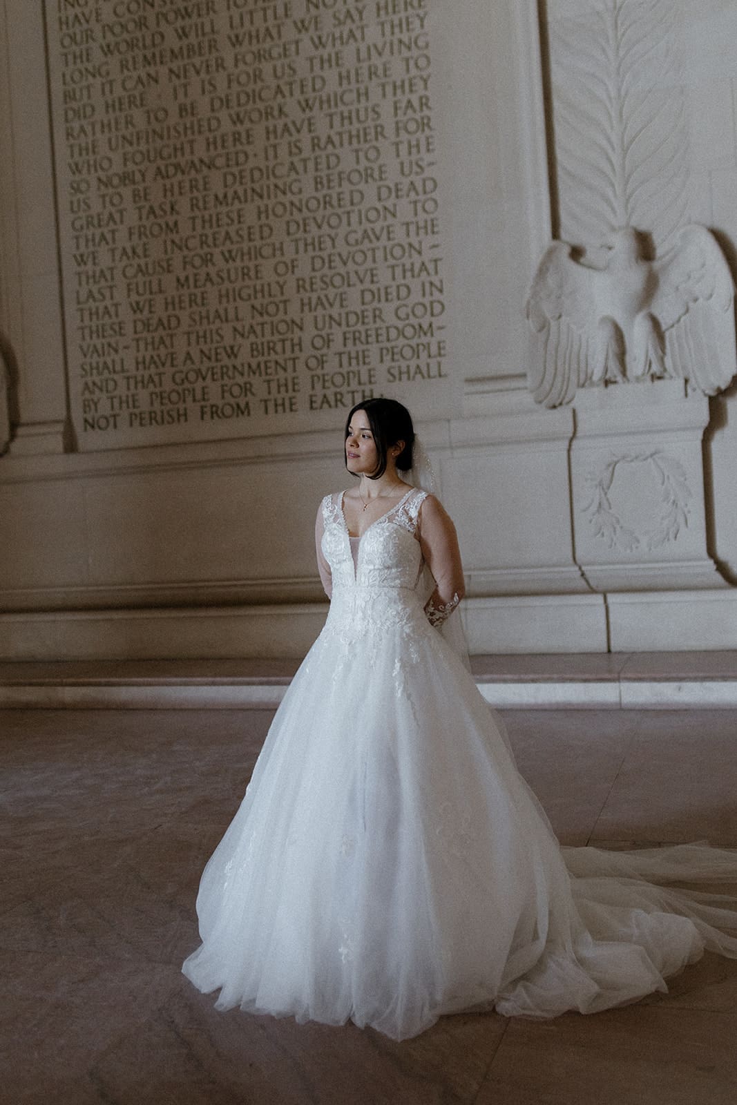 A bride portrait inside lincoln memorial washington dc wedding