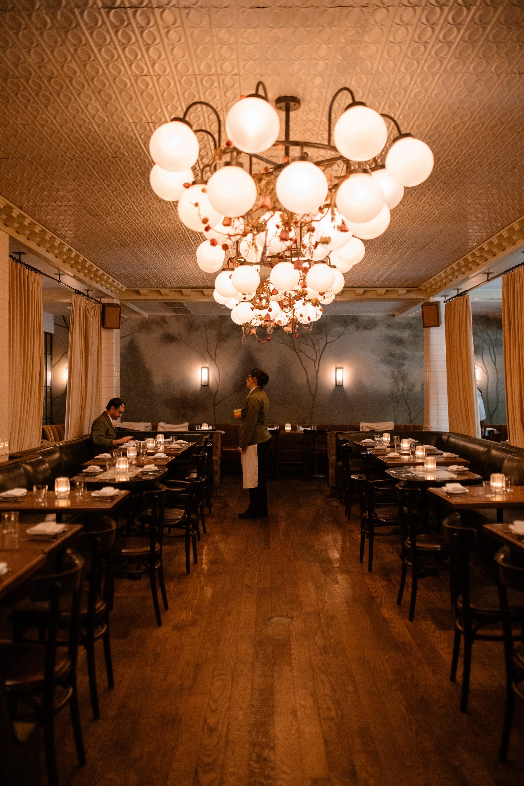 warmly lit restaurant photo